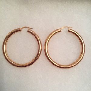 MILOR EARRINGS LARGE HOOPS BRONZE ITALY TUBULAR PIERCED 2” SIGNED JEWELRY